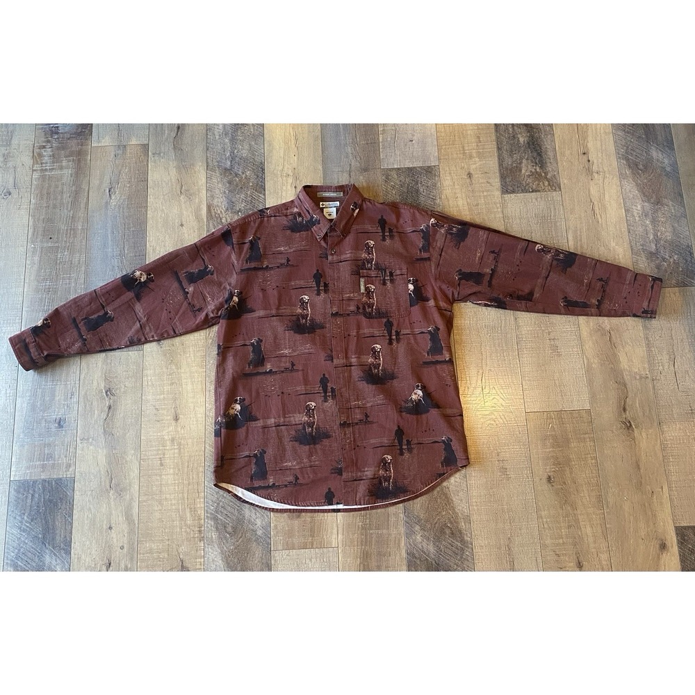Columbia River Lodge Shirt Mens Large Dog Hunting Button Down